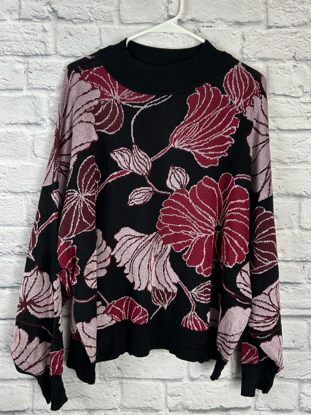 Eloquii Elements Plus Size 22/24 Floral Jacquard Sweater Black Burgundy